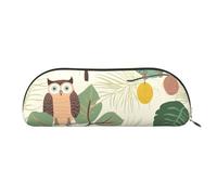 QGGHNISD Owls On A Branch Half Round Organiser - Compact and Portable Leather Cosmetic Bag with Metal Zip Pen Pouch, Suitable for Students Or Office Use