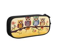 QGGHNISD Owls On A Branch Sunny Pencil Bag, Large Capacity Double Layer with Divider Stationery Bag,Zipper Cute Printed Cosmetic Bag for School Office Travelling