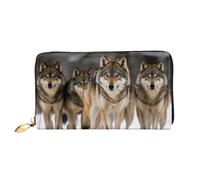 QGGHNISD Pack of Wolves_75800150 Women's Long Leather Wallet with Zipper, Card Slots, Cash Pocket, Clutch Purse