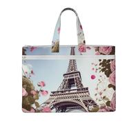 QGGHNISD Paris Eiffel Tower Flower Canvas Tote Bag Document Organizer Bag Zipper File Storage Handbag Portable Office Travel Bag