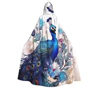 QGGHNISD Peacock Floral Halloween Hooded Cloak For Adults, Long Polyester Cape With Big Hood For Cosplay, Party, Costume