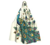 QGGHNISD Peacock Pattern Halloween Hooded Cloak For Adults, Long Polyester Cape With Big Hood For Cosplay, Party, Costume