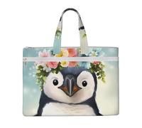 QGGHNISD Penguin Wearing Flowers Canvas Tote Bag Document Organizer Bag Zipper File Storage Handbag Portable Office Travel Bag