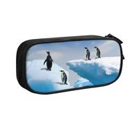 QGGHNISD Penguins On The Iceberg Pencil Bag, Large Capacity Double Layer with Divider Stationery Bag,Zipper Cute Printed Cosmetic Bag for School Office Travelling