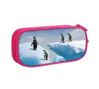 QGGHNISD Penguins On The Iceberg Pencil Bag, Large Capacity Double Layer with Divider Stationery Bag,Zipper Cute Printed Cosmetic Bag for School Office Travelling
