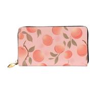 QGGHNISD Pink Peach1 Women's Long Leather Wallet with Zipper, Card Slots, Cash Pocket, Clutch Purse