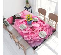 QGGHNISD Pink Peony Square Table Cover For 4ft Table, Waterproof Oil Resistant Tablecloth With Elastic Edge, 122 X 76 Cm