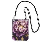QGGHNISD Purple Elegant Peony Flower Crossbody Phone Bag Water-Resistant Large Capacity With Adjustable Strap, Compact Polyester Shoulder Bag
