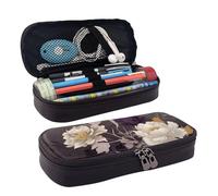 QGGHNISD Purple Elegant Peony Flower Leather Pencil Case, Large Capacity Durable Pencil Box, Student Stationery Bag, Suitable for Stationery/Cosmetics/Small Items