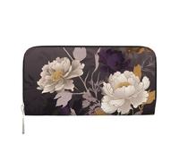 QGGHNISD Purple Elegant Peony Flower Long Wallet Women Leather Zipper Clutch Purse Large Capacity Card Holder Organizer