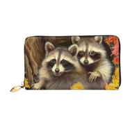 QGGHNISD Raccoon in The Fall Tree Hole Women's Long Leather Wallet with Zipper, Card Slots, Cash Pocket, Clutch Purse