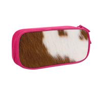 QGGHNISD Red Brown Cowhide Pencil Bag, Large Capacity Double Layer with Divider Stationery Bag,Zipper Cute Printed Cosmetic Bag for School Office Travelling