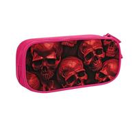 QGGHNISD Red Skulls Pencil Bag, Large Capacity Double Layer with Divider Stationery Bag,Zipper Cute Printed Cosmetic Bag for School Office Travelling