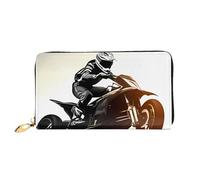 QGGHNISD Rider Racing Car Women's Long Leather Wallet with Zipper, Card Slots, Cash Pocket, Clutch Purse