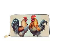 QGGHNISD Rooster and Hen Women's Long Leather Wallet with Zipper, Card Slots, Cash Pocket, Clutch Purse