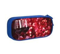 QGGHNISD Roses and Glasses of Red Wine Pencil Bag, Large Capacity Double Layer with Divider Stationery Bag,Zipper Cute Printed Cosmetic Bag for School Office Travelling