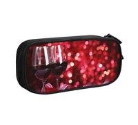 QGGHNISD Roses and Glasses of Red Wine Pencil Bag, Large Capacity Double Layer with Divider Stationery Bag,Zipper Cute Printed Cosmetic Bag for School Office Travelling