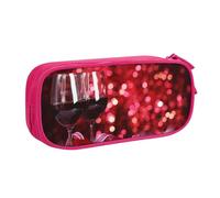 QGGHNISD Roses and Glasses of Red Wine Pencil Bag, Large Capacity Double Layer with Divider Stationery Bag,Zipper Cute Printed Cosmetic Bag for School Office Travelling