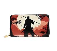 QGGHNISD Samurai Women's Long Leather Wallet with Zipper, Card Slots, Cash Pocket, Clutch Purse