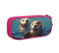 QGGHNISD Sea Otters Painting Pencil Bag, Large Capacity Double Layer with Divider Stationery Bag,Zipper Cute Printed Cosmetic Bag for School Office Travelling