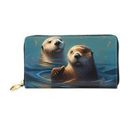 QGGHNISD Sea Otters Painting Women's Long Leather Wallet with Zipper, Card Slots, Cash Pocket, Clutch Purse