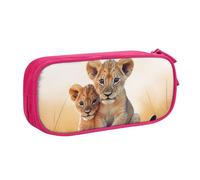 QGGHNISD Small Lion Pencil Bag, Large Capacity Double Layer with Divider Stationery Bag,Zipper Cute Printed Cosmetic Bag for School Office Travelling