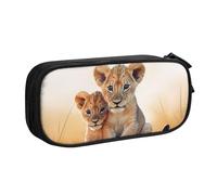 QGGHNISD Small Lion Pencil Bag, Large Capacity Double Layer with Divider Stationery Bag,Zipper Cute Printed Cosmetic Bag for School Office Travelling