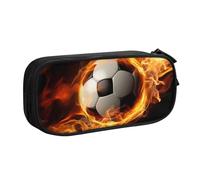 QGGHNISD Soccer Flame Pencil Bag, Large Capacity Double Layer with Divider Stationery Bag,Zipper Cute Printed Cosmetic Bag for School Office Travelling