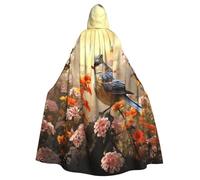 QGGHNISD Sparrow Birds Sing Halloween Hooded Cloak For Adults, Long Polyester Cape With Big Hood For Cosplay, Party, Costume