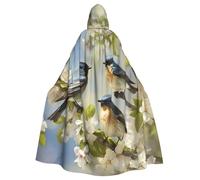 QGGHNISD Spring Birds Perchin Halloween Hooded Cloak For Adults, Long Polyester Cape With Big Hood For Cosplay, Party, Costume