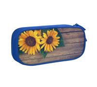 QGGHNISD Sunflowers On an Old Wooden Pencil Bag, Large Capacity Double Layer with Divider Stationery Bag,Zipper Cute Printed Cosmetic Bag for School Office Travelling