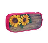 QGGHNISD Sunflowers On an Old Wooden Pencil Bag, Large Capacity Double Layer with Divider Stationery Bag,Zipper Cute Printed Cosmetic Bag for School Office Travelling