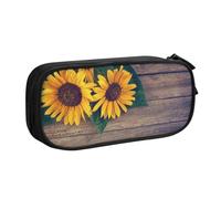 QGGHNISD Sunflowers On an Old Wooden Pencil Bag, Large Capacity Double Layer with Divider Stationery Bag,Zipper Cute Printed Cosmetic Bag for School Office Travelling