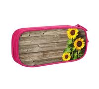 QGGHNISD Sunflowers On Wooden Board Pencil Bag, Large Capacity Double Layer with Divider Stationery Bag,Zipper Cute Printed Cosmetic Bag for School Office Travelling