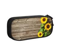 QGGHNISD Sunflowers On Wooden Board Pencil Bag, Large Capacity Double Layer with Divider Stationery Bag,Zipper Cute Printed Cosmetic Bag for School Office Travelling