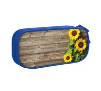 QGGHNISD Sunflowers On Wooden Board Pencil Bag, Large Capacity Double Layer with Divider Stationery Bag,Zipper Cute Printed Cosmetic Bag for School Office Travelling