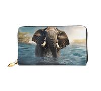QGGHNISD Swimming African Elephant Women's Long Leather Wallet with Zipper, Card Slots, Cash Pocket, Clutch Purse