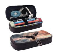 QGGHNISD The Eagle Flies Bravely in The Sky Leather Pencil Case, Large Capacity Durable Pencil Box, Student Stationery Bag, Suitable for Stationery/Cosmetics/Small Items