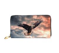 QGGHNISD The Eagle Flies Bravely in The Sky Women's Long Leather Wallet with Zipper, Card Slots, Cash Pocket, Clutch Purse