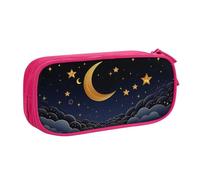QGGHNISD There are Stars and Moon On It Pencil Bag, Large Capacity Double Layer with Divider Stationery Bag,Zipper Cute Printed Cosmetic Bag for School Office Travelling