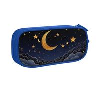 QGGHNISD There are Stars and Moon On It Pencil Bag, Large Capacity Double Layer with Divider Stationery Bag,Zipper Cute Printed Cosmetic Bag for School Office Travelling