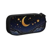 QGGHNISD There are Stars and Moon On It Pencil Bag, Large Capacity Double Layer with Divider Stationery Bag,Zipper Cute Printed Cosmetic Bag for School Office Travelling