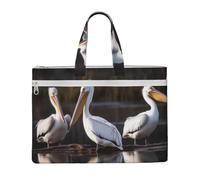 QGGHNISD Three Pelicans Canvas Tote Bag Document Organizer Bag Zipper File Storage Handbag Portable Office Travel Bag