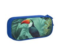 QGGHNISD Tropical Leaves Bird Pencil Bag, Large Capacity Double Layer with Divider Stationery Bag,Zipper Cute Printed Cosmetic Bag for School Office Travelling