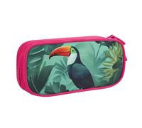 QGGHNISD Tropical Leaves Bird Pencil Bag, Large Capacity Double Layer with Divider Stationery Bag,Zipper Cute Printed Cosmetic Bag for School Office Travelling