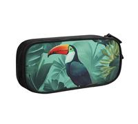 QGGHNISD Tropical Leaves Bird Pencil Bag, Large Capacity Double Layer with Divider Stationery Bag,Zipper Cute Printed Cosmetic Bag for School Office Travelling