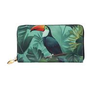 QGGHNISD Tropical Leaves Bird Women's Long Leather Wallet with Zipper, Card Slots, Cash Pocket, Clutch Purse