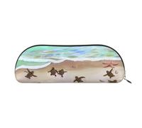 QGGHNISD Turtles On The Beach Half Round Organiser - Compact and Portable Leather Cosmetic Bag with Metal Zip Pen Pouch, Suitable for Students Or Office Use