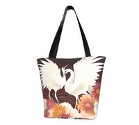 QGGHNISD Two Cranes Chrysanthemums Women'S Casual Shoulder Tote Bag, Large Capacity Polyester Handbag, Travel Beach Shopping Bag