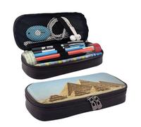 QGGHNISD Vintage Great Egyptian Pyramid Leather Pencil Case, Large Capacity Durable Pencil Box, Student Stationery Bag, Suitable for Stationery/Cosmetics/Small Items